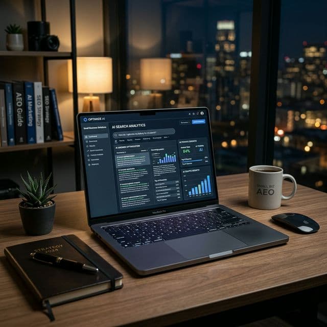 Conceptual illustration of Answer Engine Optimisation (AEO) and AI search for small businesses.