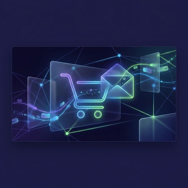 Abstract illustration of a shopping cart combined with an email element, representing cart abandonment email strategy