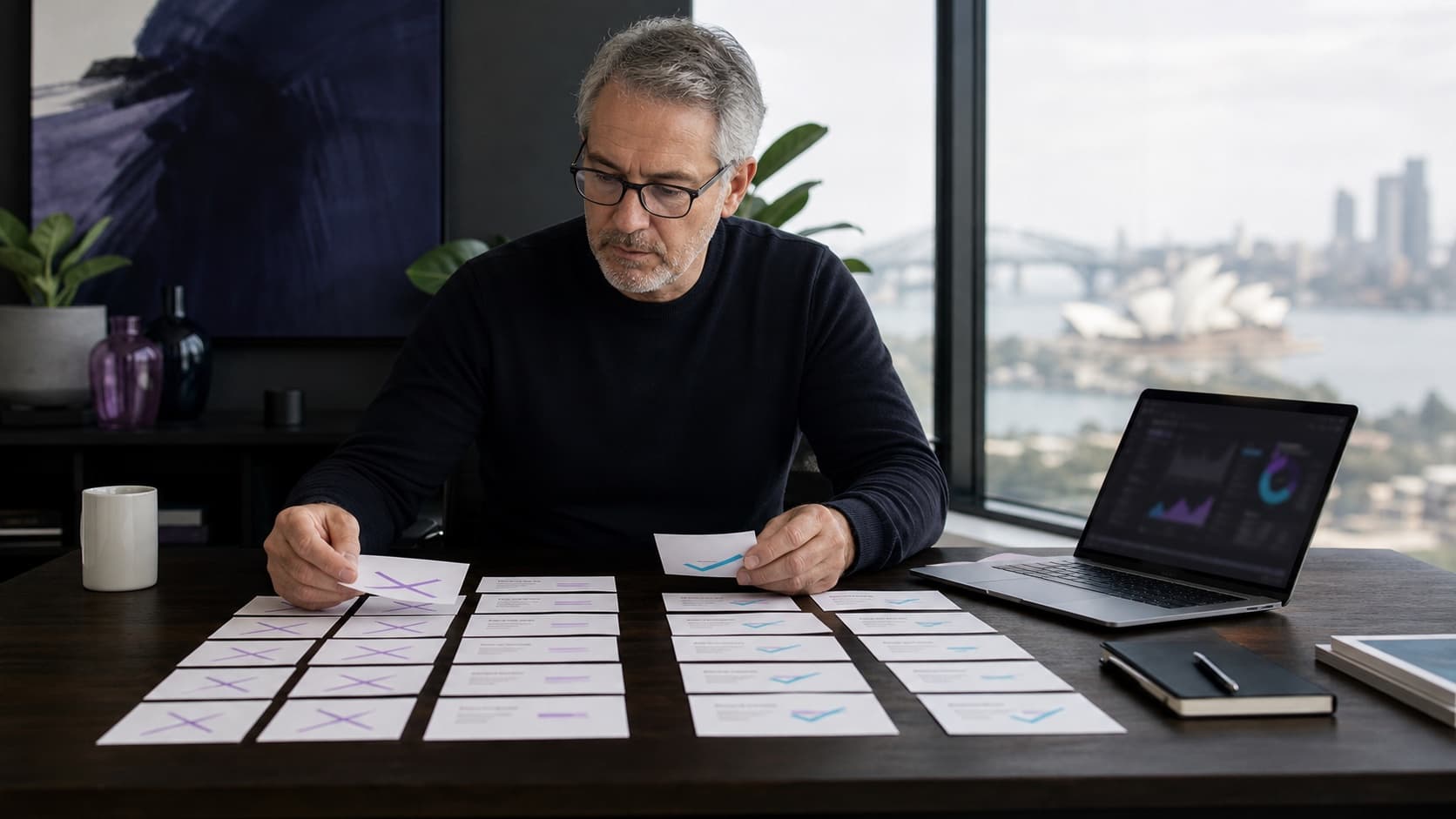 An editorial workspace where an Australian marketing strategist separates GEO myths from evidence-backed AI search practices.