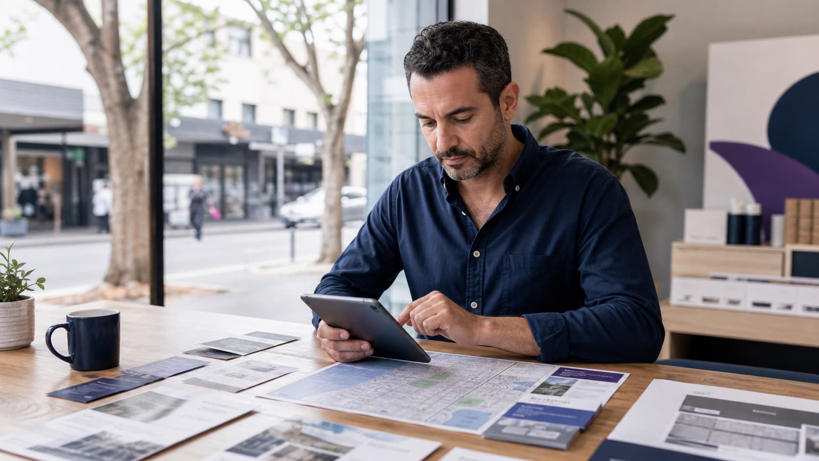 An Australian local business owner reviewing accurate map, review and service information for search and AI discovery.