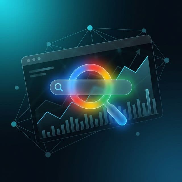 Abstract illustration of search data analytics and Google Search Console performance charts