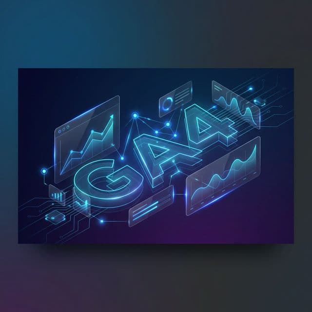 Abstract illustration of Google Analytics 4 tracking nodes and charts