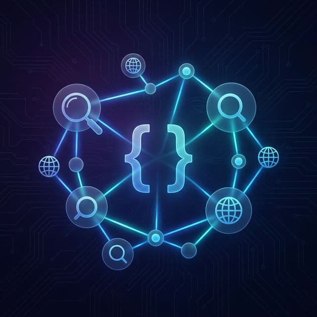 Abstract JSON-LD structured data code bracket illustration